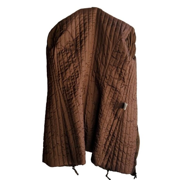 Javier Simorra Women's SZ 10 Long Cinch Trench Coat Brown Jacket Quilted Lining - Picture 6 of 8